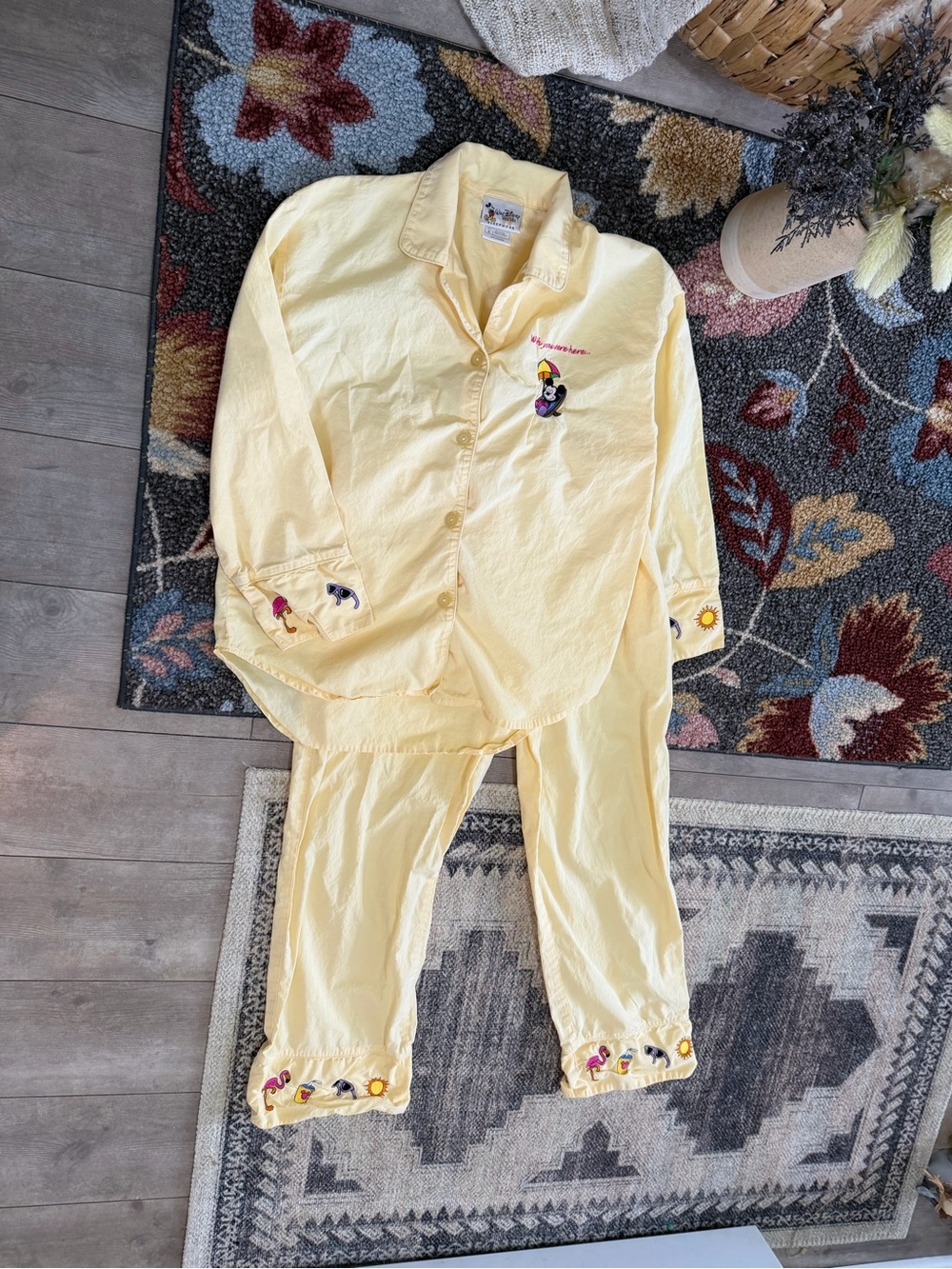 VTG 90s Disney World Mickey Mouse Embroidered Pajamas Set Women Small Cotton - Picture 14 of 16